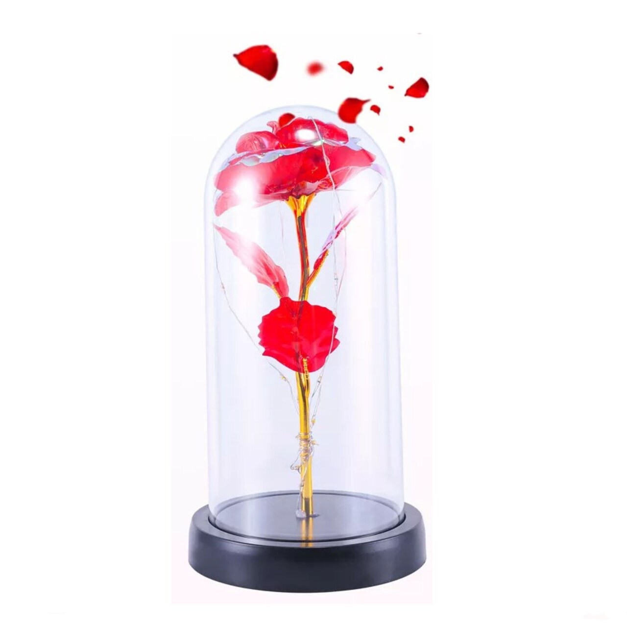 Preserved Rose in Glass Dome with LED Lights Elegant Gift Décor